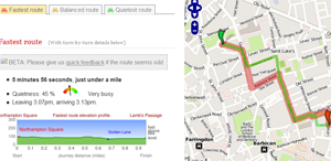 Screenshot showing Cycle Streets journey planner
